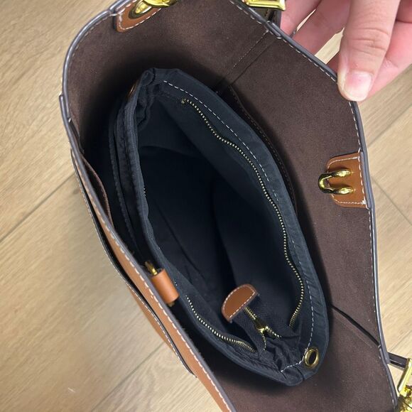 AALLYN Jordan Leather Bucket Bag -Cognac/Gold Hardware - Picture 12 of 16